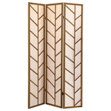 Walnut and Linen Foldable 3-Panel Screen B062P145491