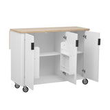 K&K 51" Fluted Kitchen Island with Drop Leaf, Farmhouse Accent Kitchen Island on Wheels with N707P221446W