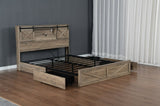 Farmhouse Bed Frame Queen Size with LED Lights and Charging Station, Wooden Queen Bed with 2 Storage W1670P255538