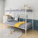 Twin-Over-Twin Bunk Bed with Metal Frame and Ladder, Space-Saving Design,White W84034153