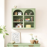 27.56"Glass Doors Modern Two-door Wall Cabinet with Featuring Three-tier Storage for Entryway Living 01365223