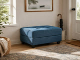 Navy Blue Tufted Ottoman, Fabric Upholstered Footrest with Wood Legs, 28.86"L Indoor Ottoman for N779P445624N