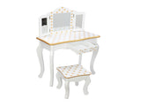 Three Fold Mirror Single Drawing Curved Foot Children Dressing Table Yellow Dots 13820391