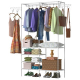 ZNTS Metal Garment Rack Shoe Clothing Organizer Shelves Freestanding Multifunctional Clothes Wardrobe 98460344