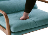 High Back Solid Wood Armrest Backrest Iron Frame Linen Indoor Leisure Chair Teal 05799351