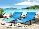 Sky Blue Set of 2 Folding Chaise Lounge Chairs Sun Tanning Chairs for Beach Camping Outdoor 76595403