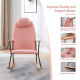Adjustable Headrest Pillow Rocking Chair, Teddy Fabric Upholstered Glider Rocker with High Backrest, W1669P220429