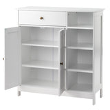 Double-Door Bathroom Cabinet with 2, Adjustable Panels, 1 Drawer and 3 Side Shelves, White 21280126
