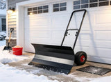 29 Inch Metal Snow Pusher with Wheels Adjustable Handle 5 Angle Blade Snow Shovel for Driveway Black 33611706