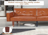 Modern PU Leather Futon Sofa with Tufted Backrest, Adjustable Reclining Couch with Wood & Metal 36536847