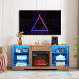 TV Stand Electric Fireplace TV Stand Glass Shelves, 3D Fireplace TV Stand LED Lights Wood W2275P257558