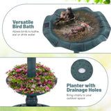 Green Standing Pedestal Birdbath and Feeder Combo with Solar Powered Lamp 50023949