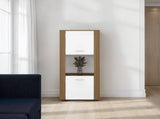 Kasaan Bookcase with Upper and Lower Doors, Open Display Shelves and Vertical Storage Design, B097P474311