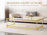 Modern Acrylic Leg Coffee Table, Double Layer Tempered Glass Top with Golden Metal Frame, W1727P194947