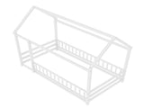 Twin Size Floor Wooden Bed with House Roof Frame, Fence Guardrails,White W1858P389938