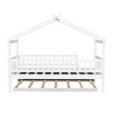 Twin Size Wooden House Bed with Twin Size Trundle, White WF302178AAK