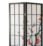 ZNTS Black Japanese 4-Panel Screen Room Divider, Plum Blossom T2574P165146