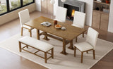Farmhouse 76inch 6-Piece Extendable Dining Table Set Trestle Kitchen Table Set with 18inch Removable 31570954