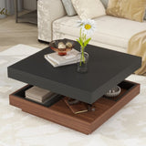 ON-TREND Modern Square 360&degRotating Coffee Table with Three Detachable Tray, 2-Tier Farmhouse Wood N721P191981B