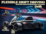 White 24V High-Speed Electric Drift Go Kart Kids Ride-On Racing Vehicle with 2 Speeds for 8-12 04792592