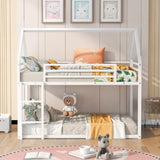 Twin over Twin House Bunk Bed with Built-in Ladder,White WF283080AAK