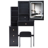 Small Size Left Bedside Cabinet Vanity Table Cushioned Stool, Touch Control Sliding LED Mirror, W936P202365