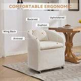 059-Set of 1 Chenille Fabric Dining Armchair With Back Cushion and Universal Wheels,Beige W527P242555