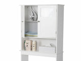 Toilet Cabinet with 2 Glass-Paneled Doors and 3 Shelves Painted MDF Bathroom Tall Cabinet 94073685