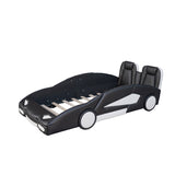Twin Size Race Car-Shaped Platform Bed with Wheels, Black WF297945AAB