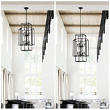 8-Light Metal Lantern Tiered Pendant Hanging Light Fixtures, Industrial Farmhouse Adjustable Height W1592P247044