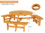 6-Person Outdoor Circular Wooden Picnic Table with 3 Built-In Benches, Outside Table and Bench Set 87268560