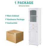 ZNTS 63" Tall Bathroom Storage Cabinet with Glass Doors, Free-Standing, Two Drawers, and Adjustable N729P171305K