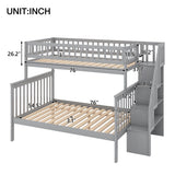 Twin over Full Stairway Bunk Bed with Storage, Gray 08886606