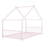 Twin Size Metal House Bed, Pink MF305886AAH
