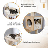 ZNTS 56.7" Cat Tree with Litter Box , for Indoor Cats with Storage Cabinet and Cozy Cat Condo, Sisal 05599943