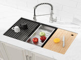 Kitchen Sink 33"x19" Multifunctional undermount Flying Rain Waterfall S304 Stainless Steel Handmade 00955466