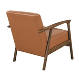 Brown Faux Leather Upholstered Accent Chair 1pc Seat Cushion Solid Rubberwood Frame Living Room B011P287483