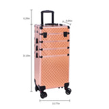 ZNTS 4-in-1 Draw-bar Style Interchangeable Aluminum Rolling Makeup Case-Rose Gold 70986434