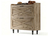2-Drawer Barn Door Shoe Cabinet with Side Panel Countertop Melamine Board Embossed MDF Shoe Cabinet 19396137