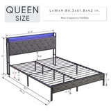 ZNTS Queen Bed Frame Storage Headboard, Charging Station and LED Lights, Upholstered Platform Bed W1916124804