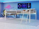 Full Size Metal Loft Bed with Built-in Desk & LED Light Strip, White Loft Bed Frame with Safety W1935P463341