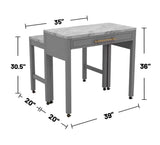 ZNTS Light Gray Counter Height Table w NESTED TABLE Dining Room Furniture Faux Marble Top Table B011P232972