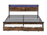 King Size Metal Platform Bed Frame with Wooden Headboard and with Footboard USB,Charging Station,2 W311P167048