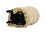 Edward 17.5" Round Upholstered Ottoman with Bullion Fringe Fawn Brown Performance Velvet B2719P320843