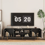 Black Modern TV Stand Fluted 68" with Power Outlet, Entertainment Center with Storage Doors, TV W1321P242590