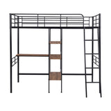 ZNTS Twin Size Metal Loft Bed and Built-in Desk and Shelves,Black WF288853AAB