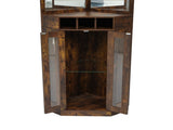 Corner Bar Cabinet with LED Lights and Mirrored Backing, Modern Rustic Liquor Cabinet with Glass N752P508295D