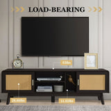 63'' Dark Rattan TV Stand with 2 Storage Cabinets for 65 Inch TV, Entertainment Center with Solid N710P182433B