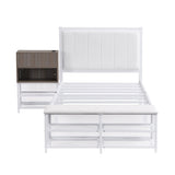 Twin size Metal Platform Bed with Two-Tier Storage Shelves, Wooden Storage Cabinet, White N737P199330K