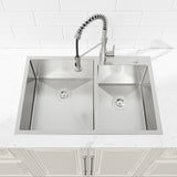 33"x19" Embedded Double Bowl Kitchen Sink, Overmount Handmade Sink in Brushed T3177P296190